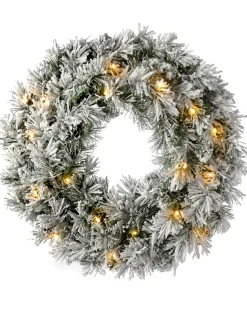 Pre-Lit Snow Flocked Spruce Wreath, 60 Cm
