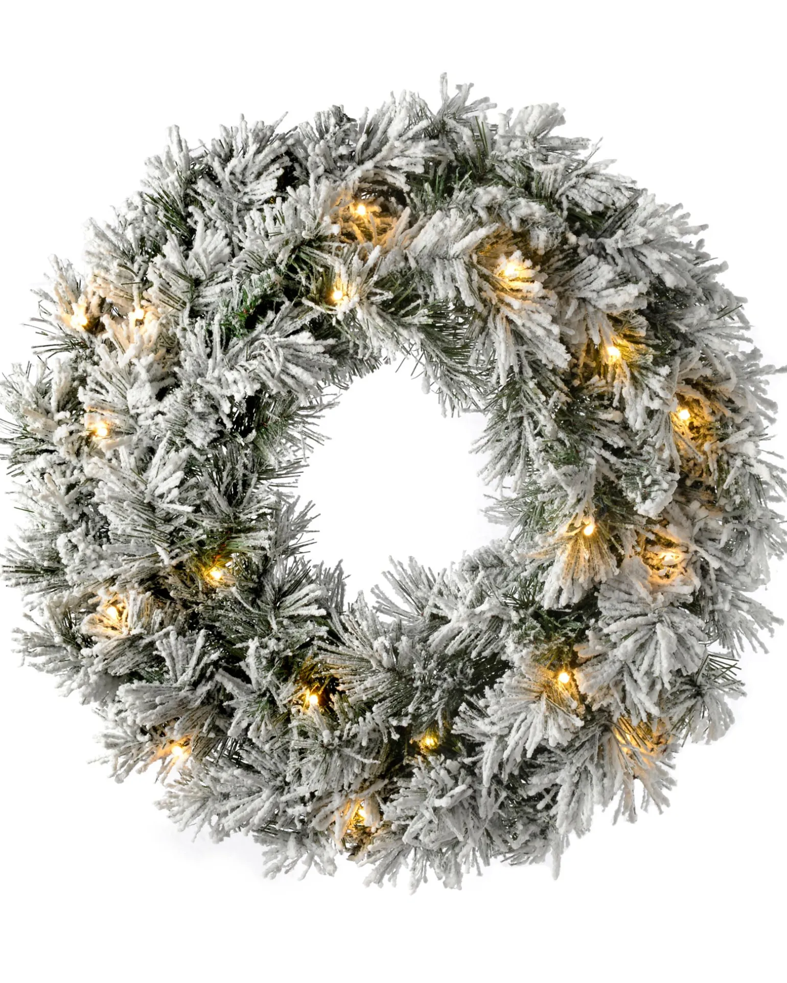 Pre-Lit Snow Flocked Spruce Wreath, 60 Cm