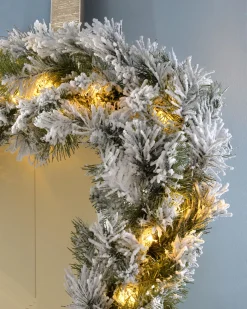 Pre-Lit Snow Flocked Spruce Garland, 9 Ft