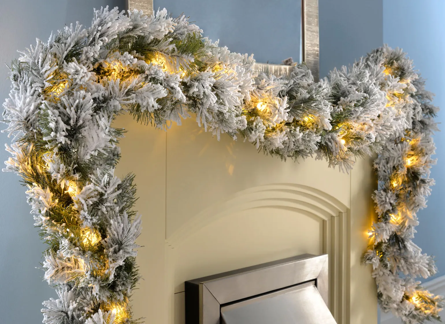 Pre-Lit Snow Flocked Spruce Garland, 9 Ft