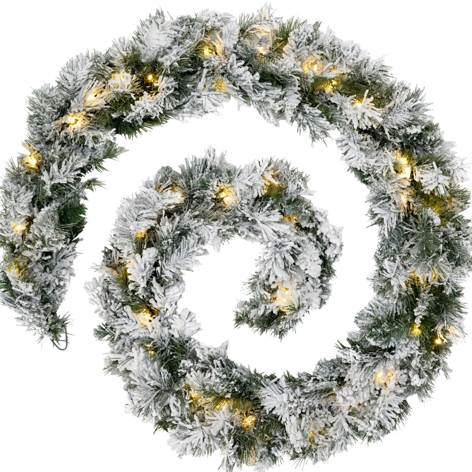 Pre-Lit Snow Flocked Spruce Garland, 9 Ft