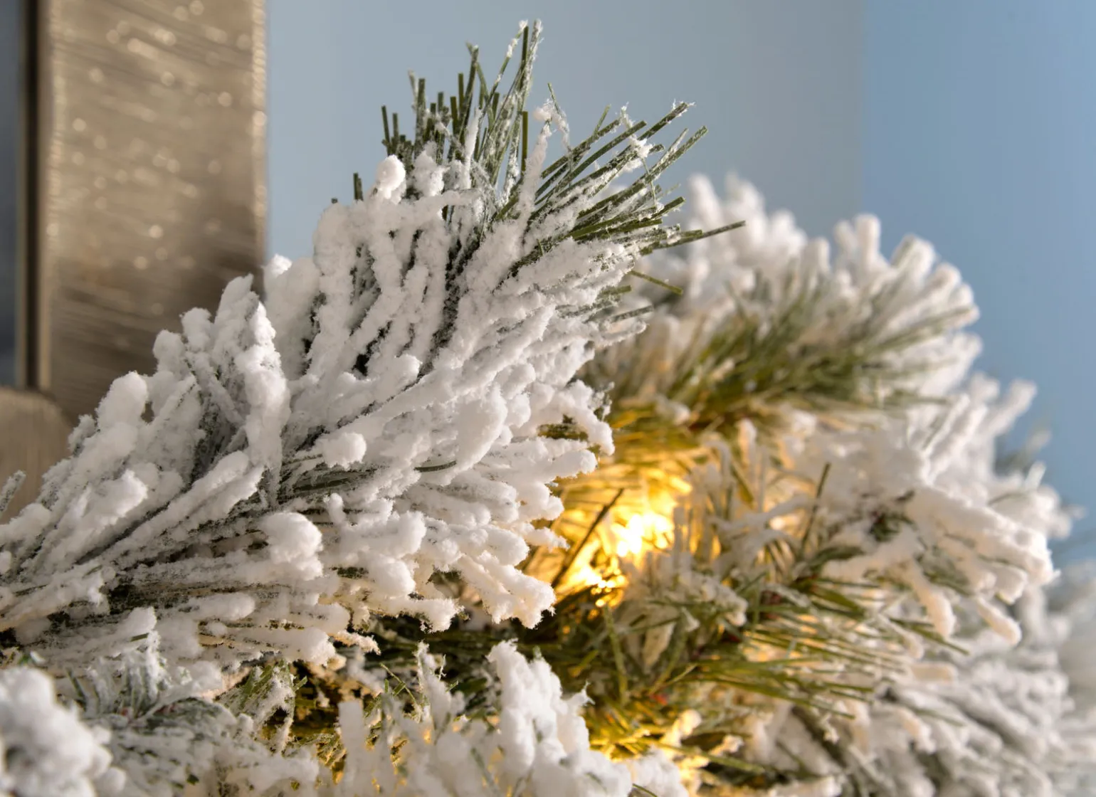 Pre-Lit Snow Flocked Spruce Garland, 9 Ft