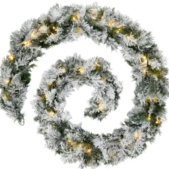 Pre-Lit Snow Flocked Spruce Garland, 9 Ft