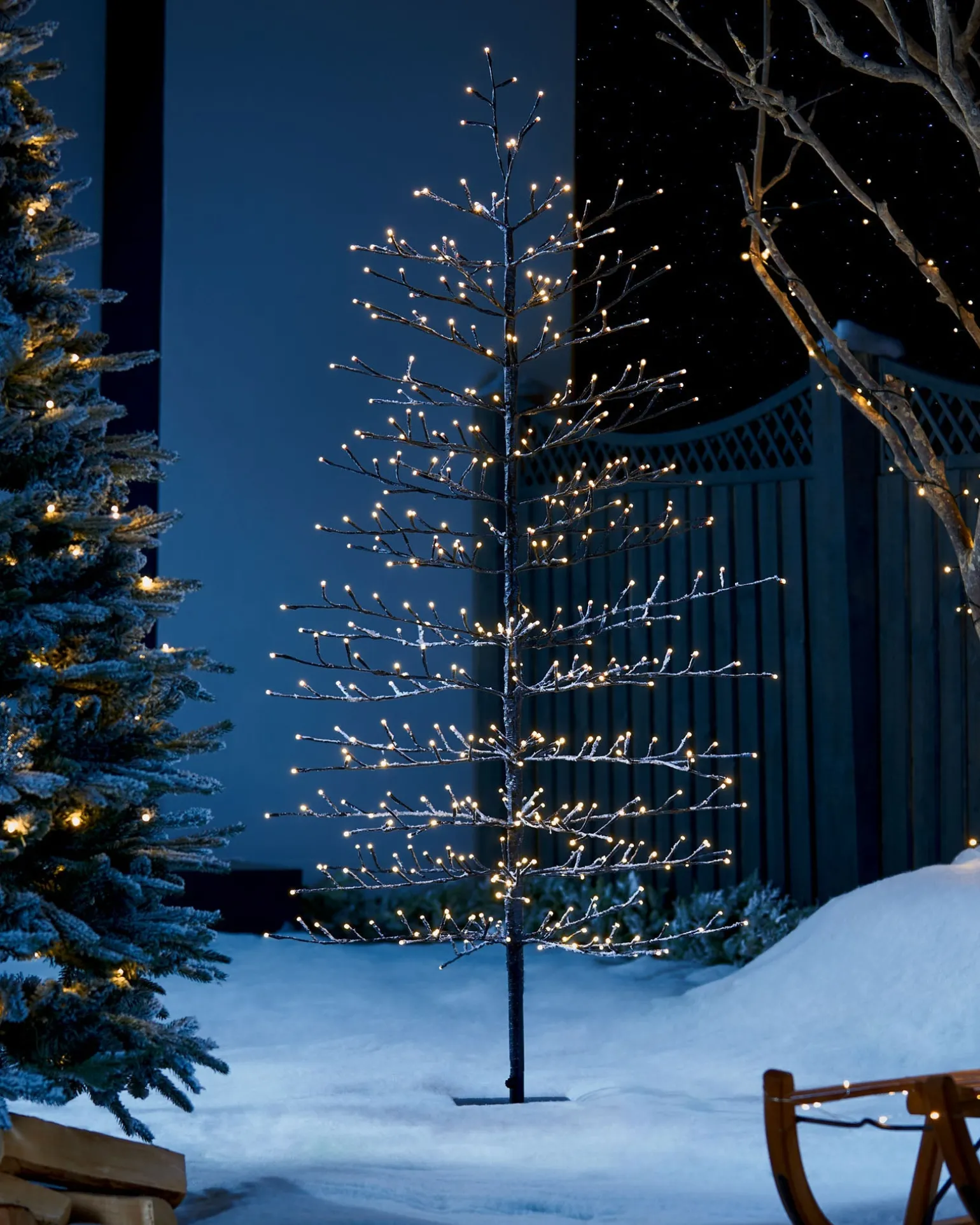 Pre-Lit Snow Flocked Twig Tree, 4 Ft