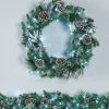 Pre-Lit Snow Flocked Wreath, Pinecones, 60 Cm