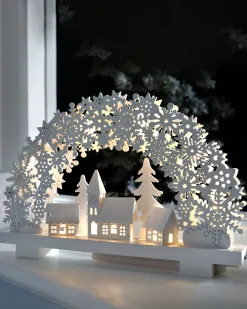 Pre-Lit Snowflake And Village Scene Arch, 32 Cm