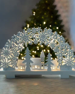 Pre-Lit Snowflake And Village Scene Arch, 32 Cm