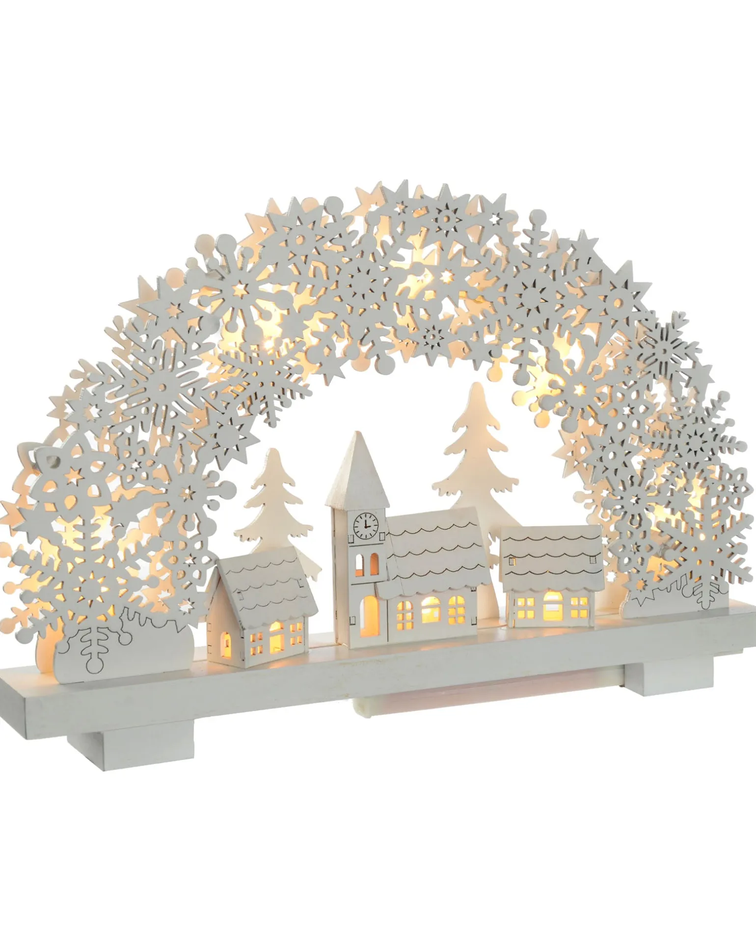 Pre-Lit Snowflake And Village Scene Arch, 32 Cm