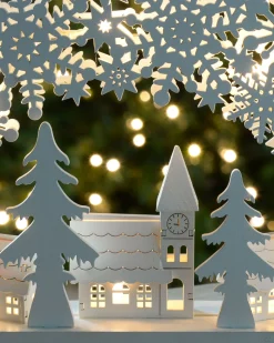 Pre-Lit Snowflake And Village Scene Arch, 32 Cm