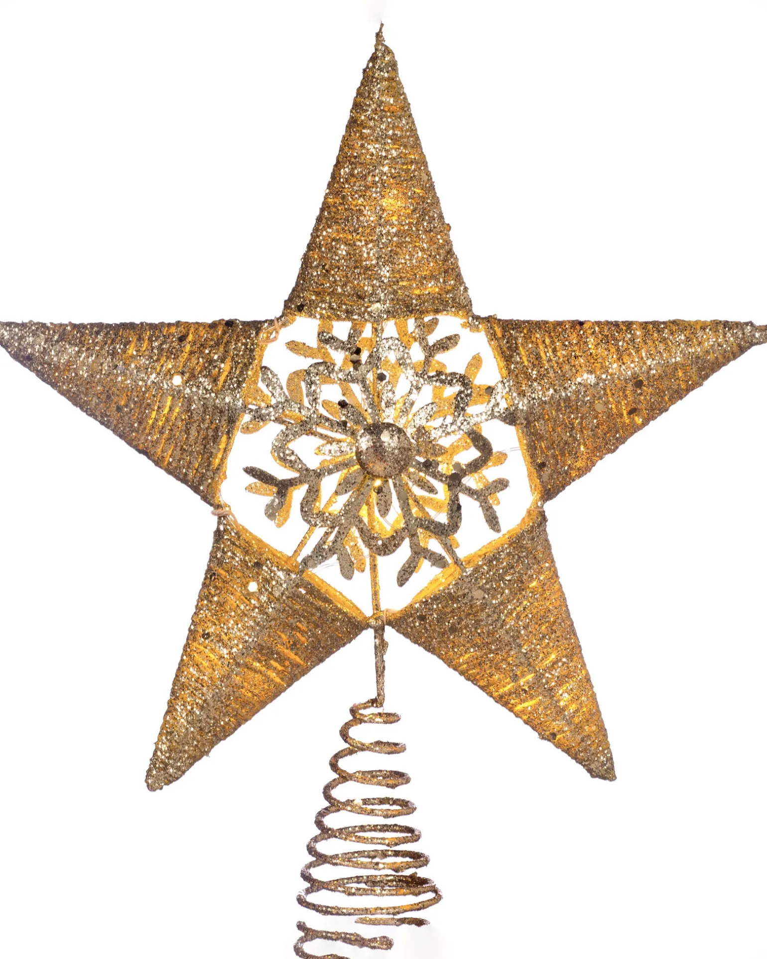 Pre-Lit Snowflake Christmas Tree Topper, Gold, 31 Cm