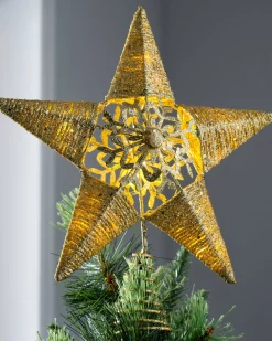 Pre-Lit Snowflake Christmas Tree Topper, Gold, 31 Cm