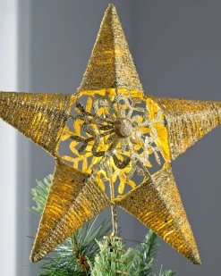 Pre-Lit Snowflake Christmas Tree Topper, Gold, 31 Cm