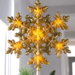 Pre-Lit Snowflake Christmas Tree Topper, Gold, 29 Cm