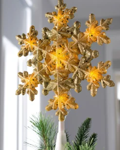 Pre-Lit Snowflake Christmas Tree Topper, Gold, 29 Cm