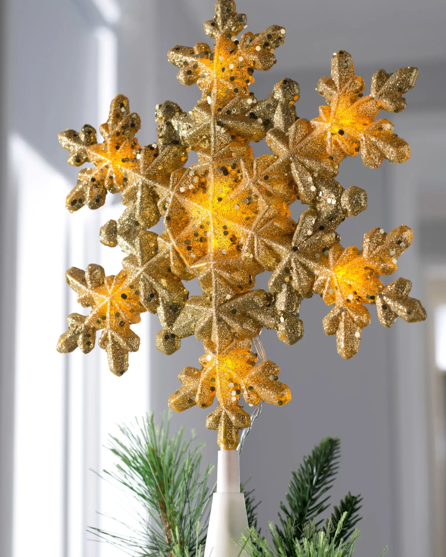 Pre-Lit Snowflake Christmas Tree Topper, Gold, 29 Cm