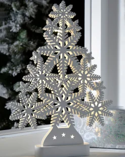 Pre-Lit Snowflake Tree Table Christmas Decoration, 39.5 Cm