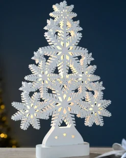 Pre-Lit Snowflake Tree Table Christmas Decoration, 39.5 Cm