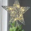 Pre-Lit Star Christmas Tree Topper, Silver, 31 Cm