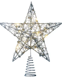 Pre-Lit Star Christmas Tree Topper, Silver, 31 Cm