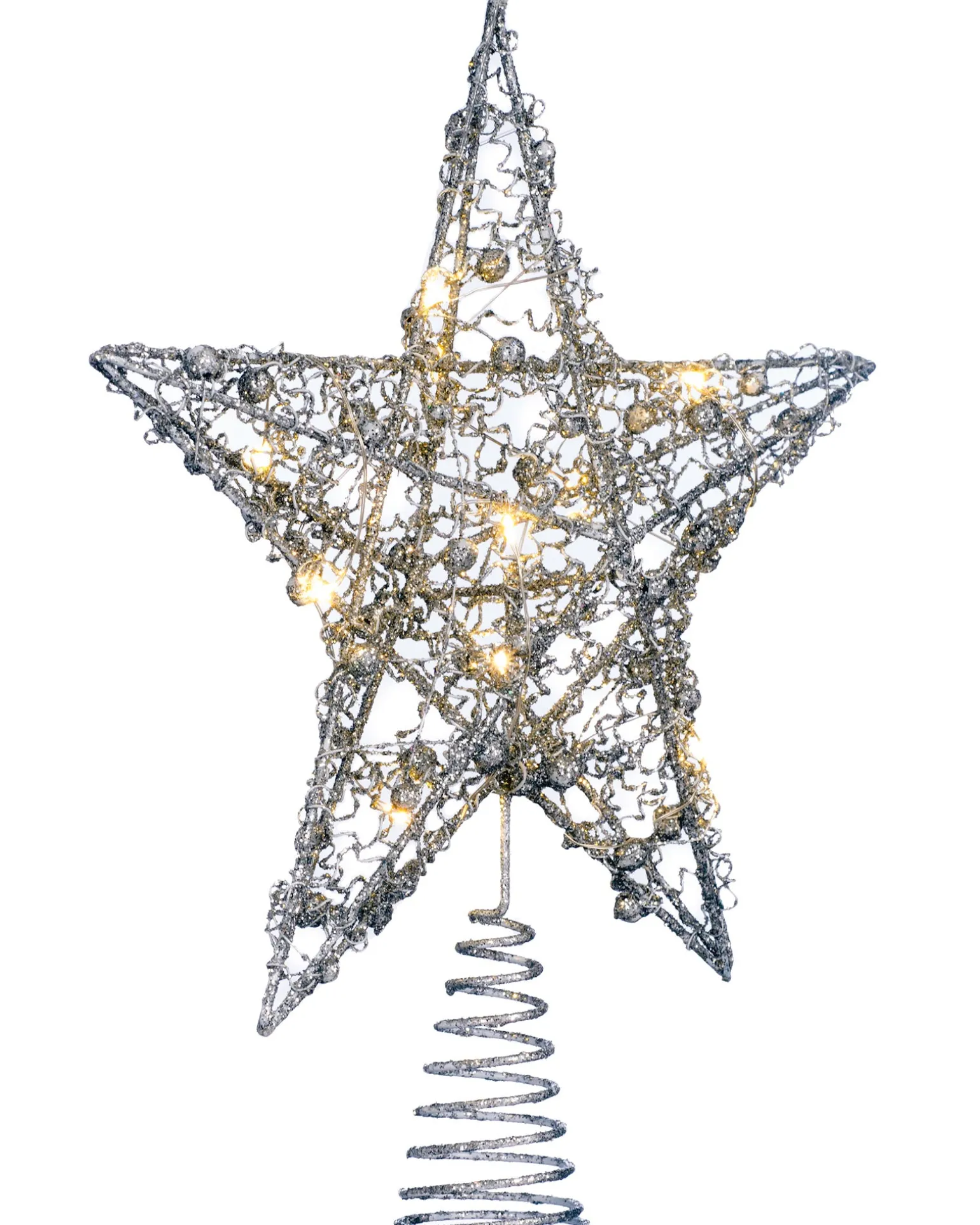 Pre-Lit Star Christmas Tree Topper, Silver, 31 Cm