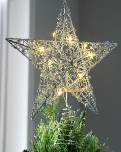 Pre-Lit Star Christmas Tree Topper, Silver, 31 Cm