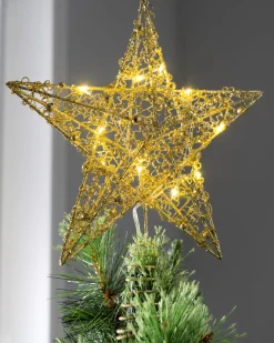 Pre-Lit Star Christmas Tree Topper, Gold, 31 Cm