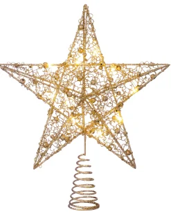 Pre-Lit Star Christmas Tree Topper, Gold, 31 Cm