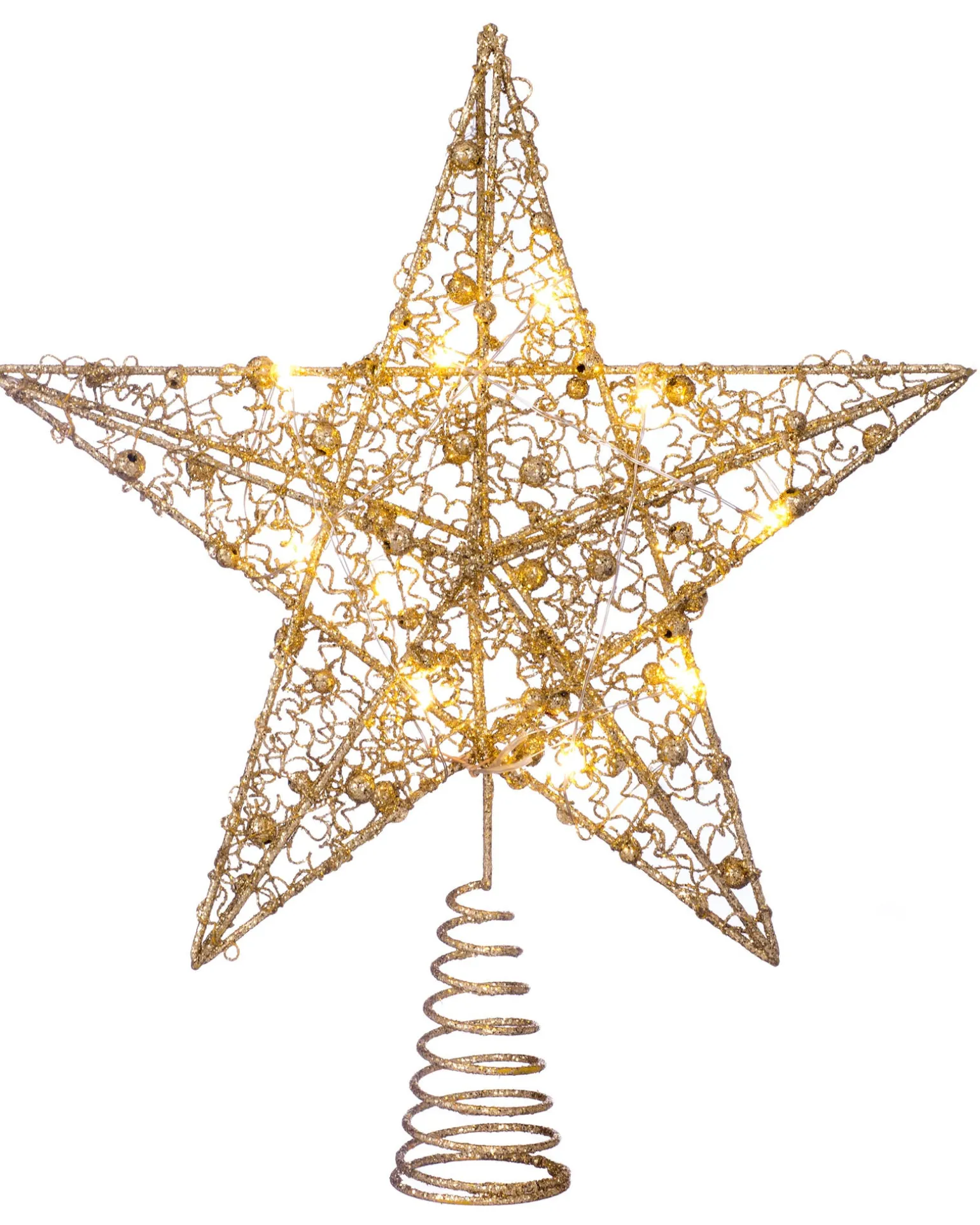 Pre-Lit Star Christmas Tree Topper, Gold, 31 Cm