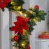 Pre-Lit Warm White Decorated Garland, Red/Gold, 9 Ft