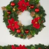 Pre-Lit Warm White Decorated Wreath, Red/Gold, 60 Cm