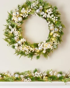 Pre-Lit White Berry Mixed Tip Wreath, 76 Cm