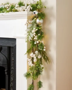 Pre-Lit White Berry Mixed Tip Garland, 9 Ft