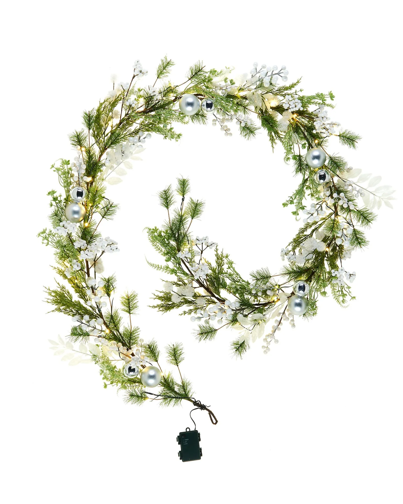 Pre-Lit White Berry Mixed Tip Garland, 9 Ft