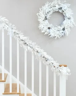 Pre-Lit White Garland, 9 Ft