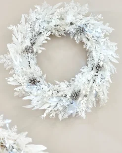 Pre-Lit White Wreath, 76 Cm