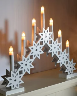 Pre-Lit Wooden Candle Bridge, White