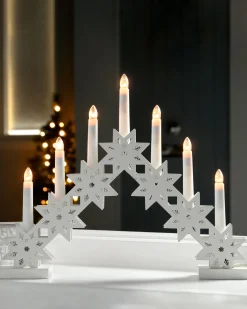 Pre-Lit Wooden Candle Bridge, White