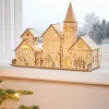 Pre-Lit Wooden Church Scene, 28 Cm
