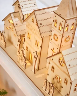 Pre-Lit Wooden Church Scene, 28 Cm