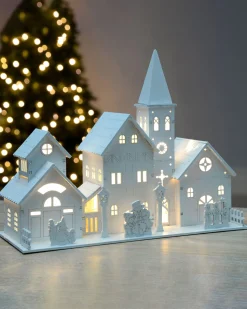 Pre-Lit Wooden Church Scene, 22 Cm