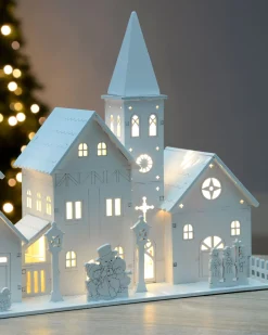 Pre-Lit Wooden Church Scene, 22 Cm