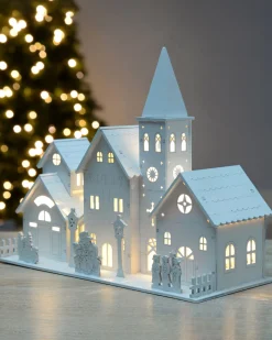 Pre-Lit Wooden Church Scene, 22 Cm