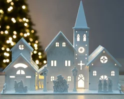 Pre-Lit Wooden Church Scene, 22 Cm