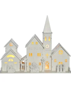 Pre-Lit Wooden Church Scene, 22 Cm
