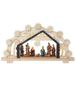 Pre-Lit Wooden Nativity Scene, 26 Cm