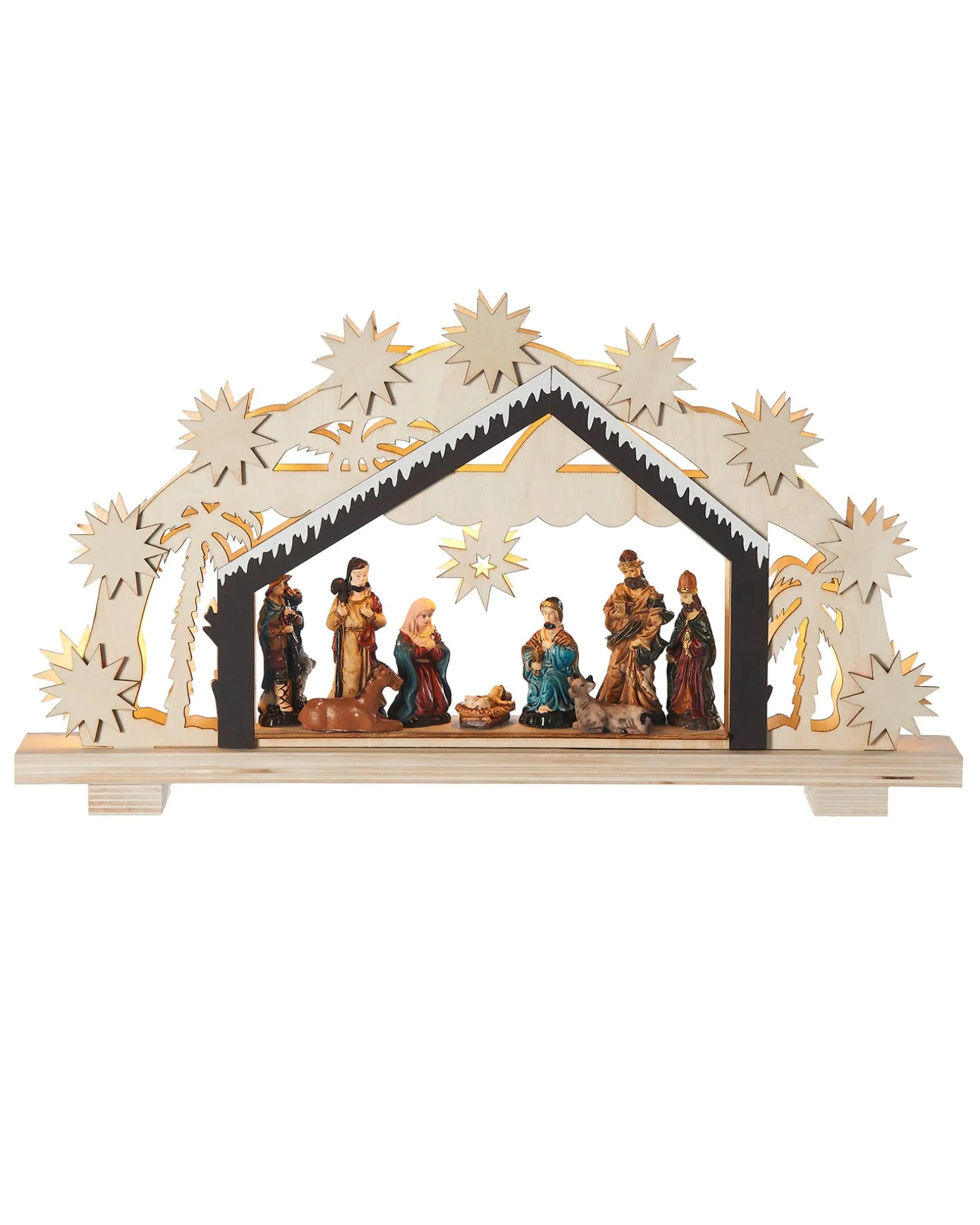 Pre-Lit Wooden Nativity Scene, 26 Cm