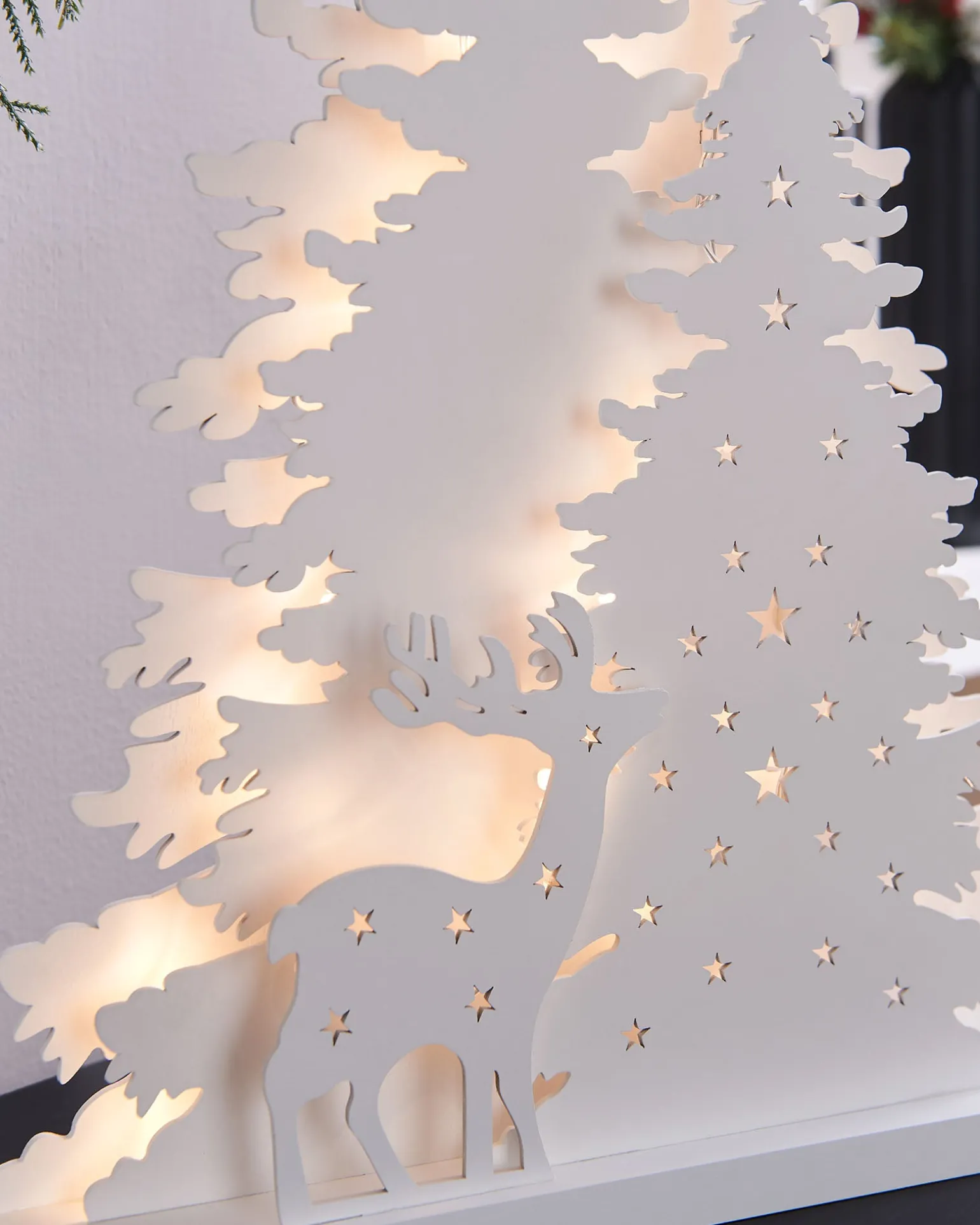Pre-Lit Wooden Reindeer Scene, 46 Cm