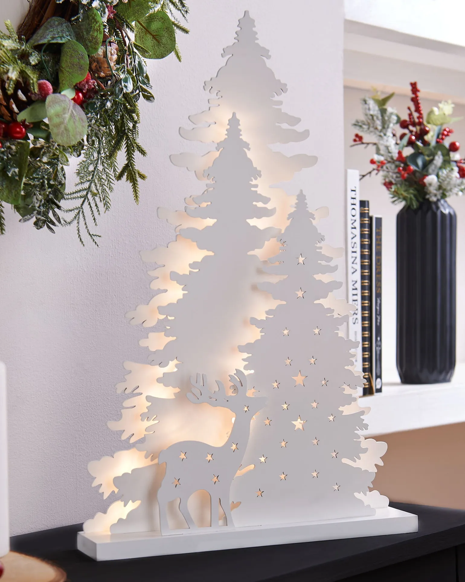 Pre-Lit Wooden Reindeer Scene, 46 Cm