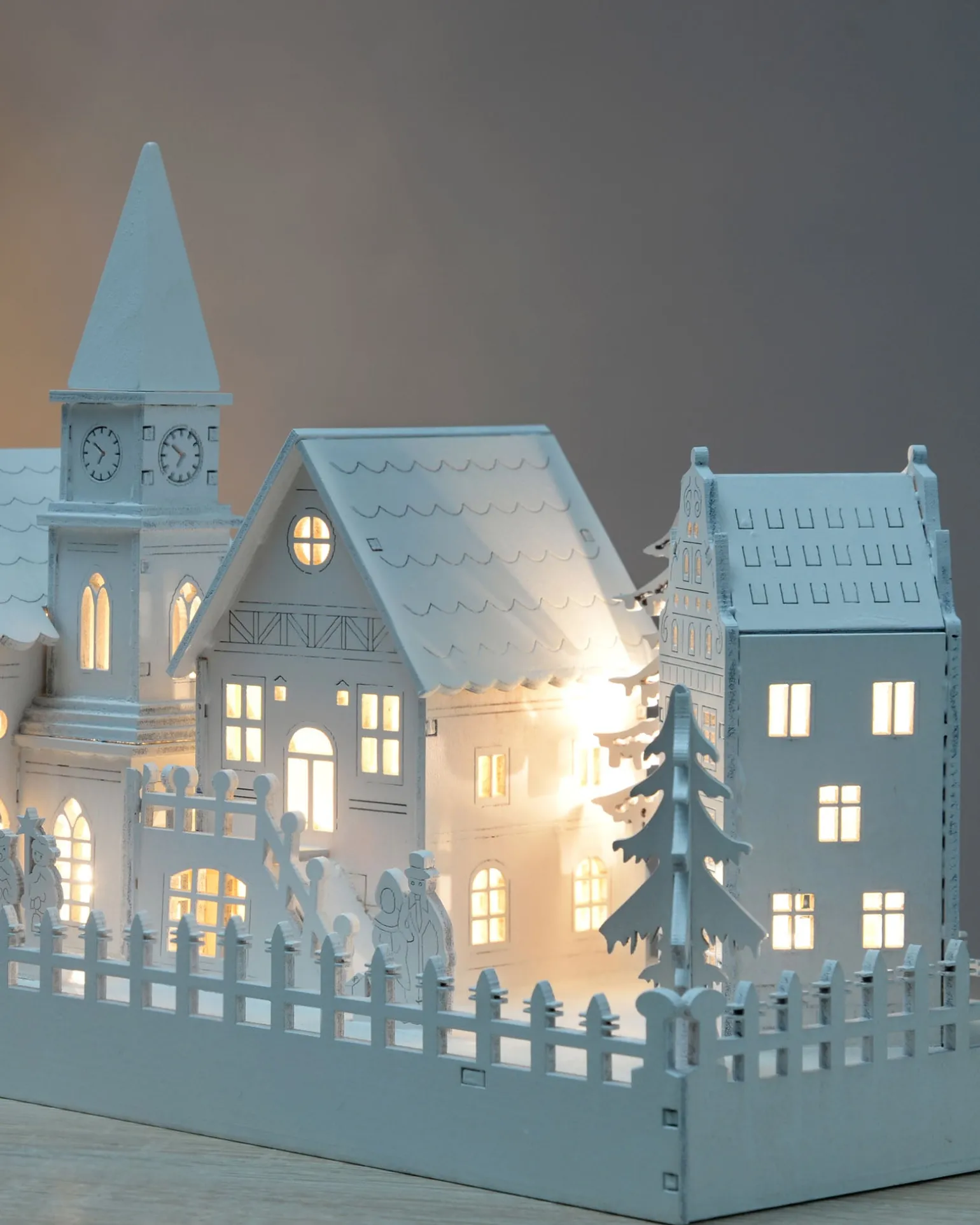 Pre-Lit Wooden Village Church Scene, 45 Cm