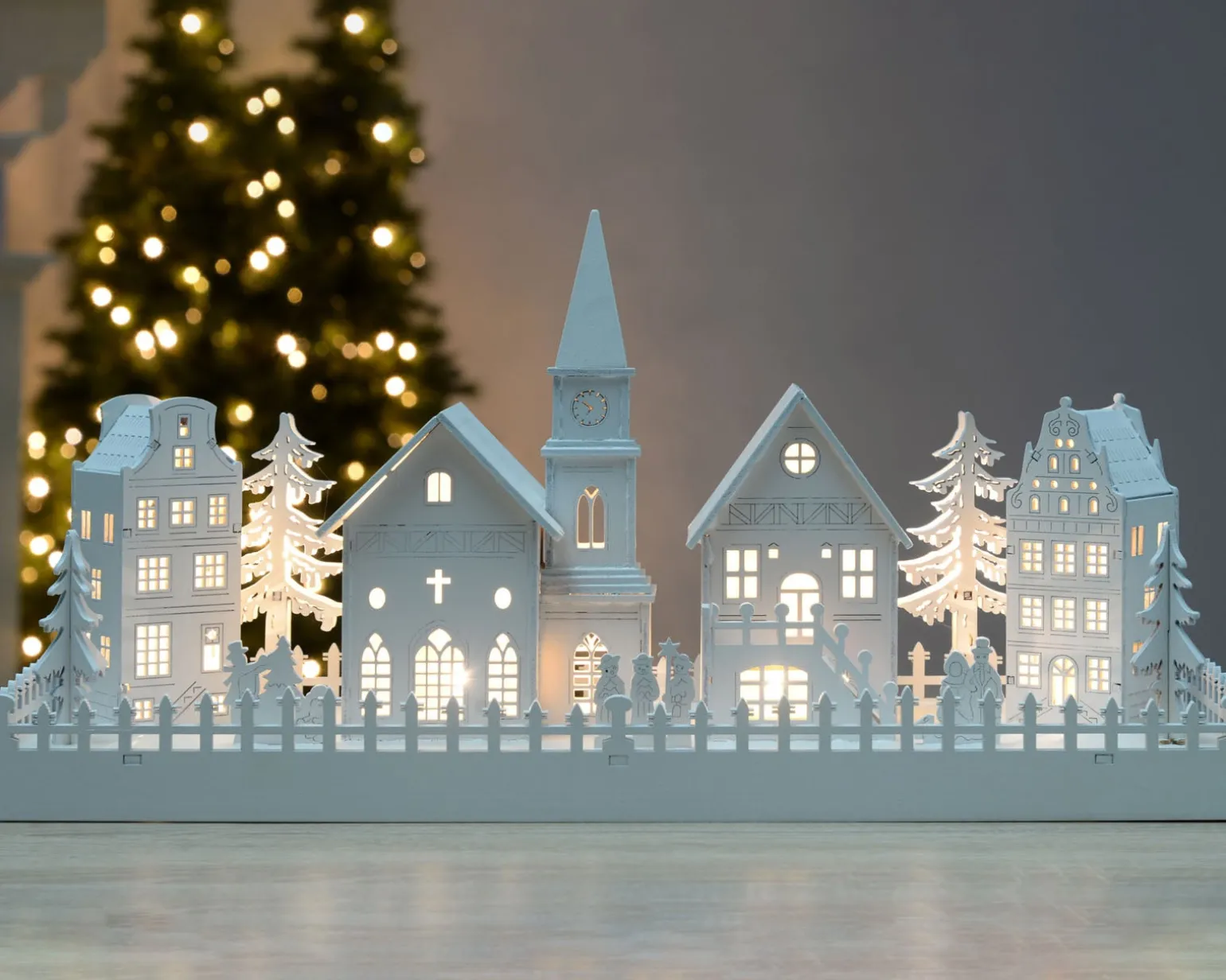Pre-Lit Wooden Village Church Scene, 45 Cm